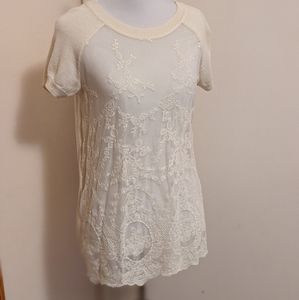 Cream Short Sleeve Sweater Top